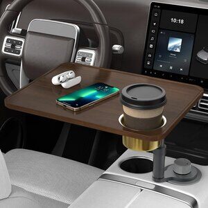 Car Desk Car Tray for Laptop & Food, Wooden Cup Holder Table with Adjustable Hei